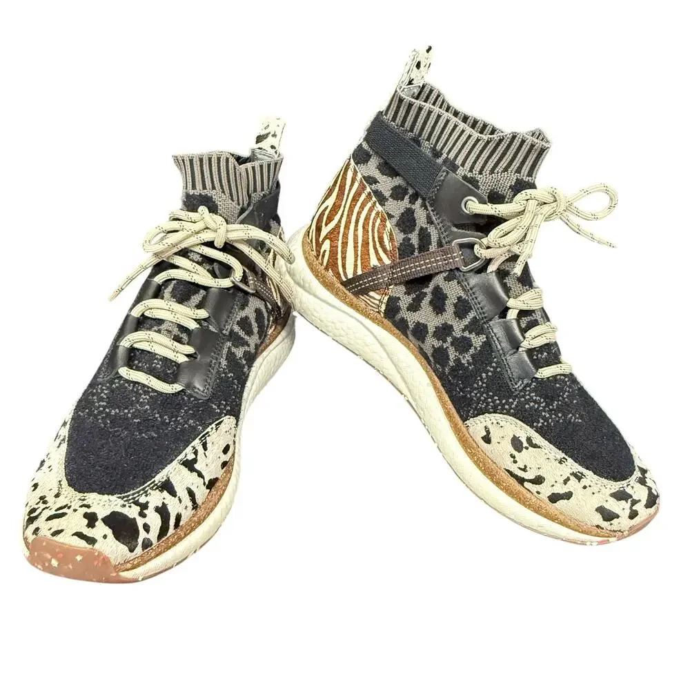 OTBT Sneakers Animal Print Mix Leather Hybrid Lace Up 10086 High Top Shoes 8.5 M